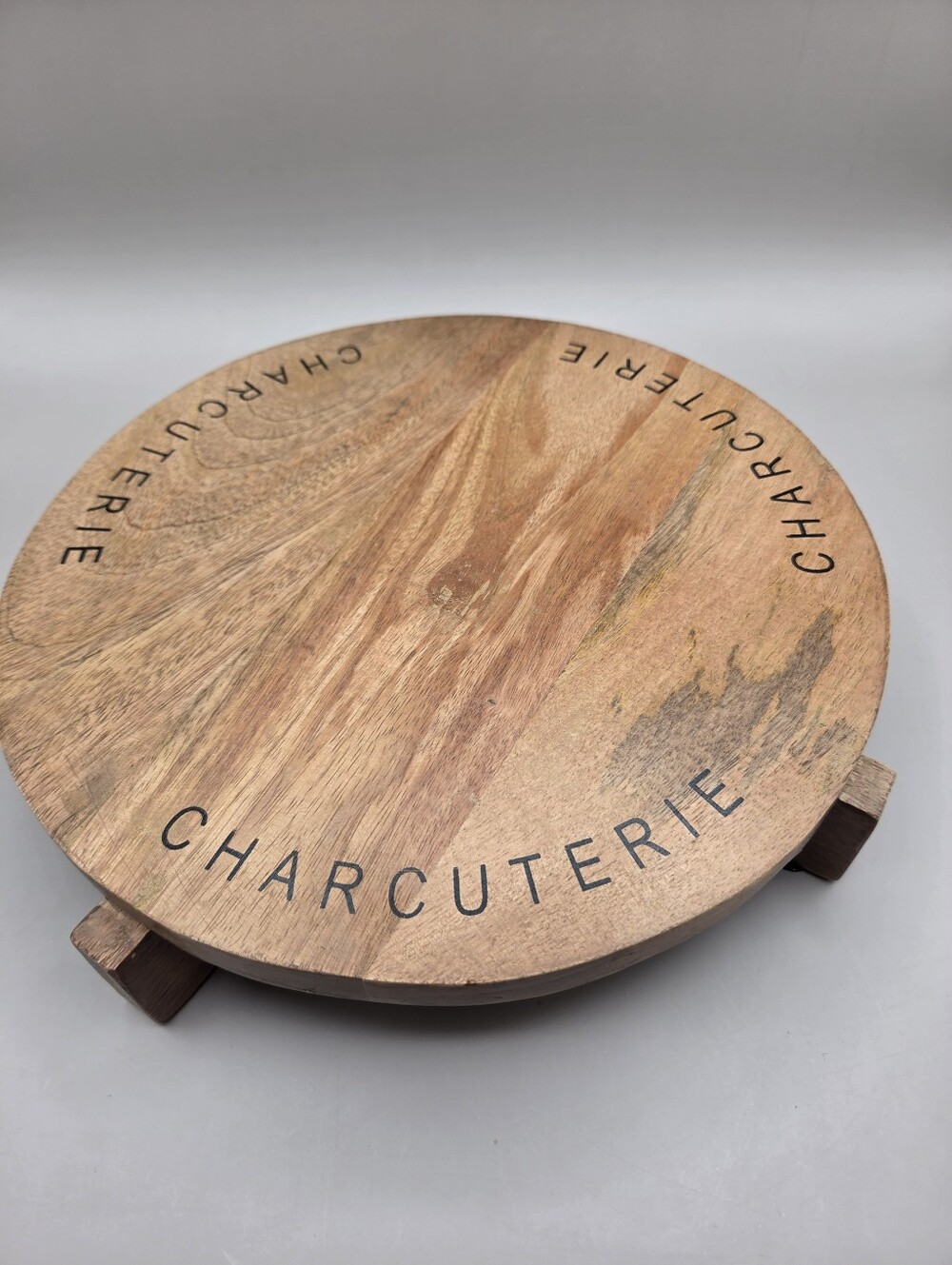 Charcuterie Round Wooden Serving Board on Raised Base, Made in India